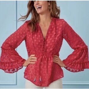 Soft Surroundings Polka Dot Boho Top Bell Sleeve
